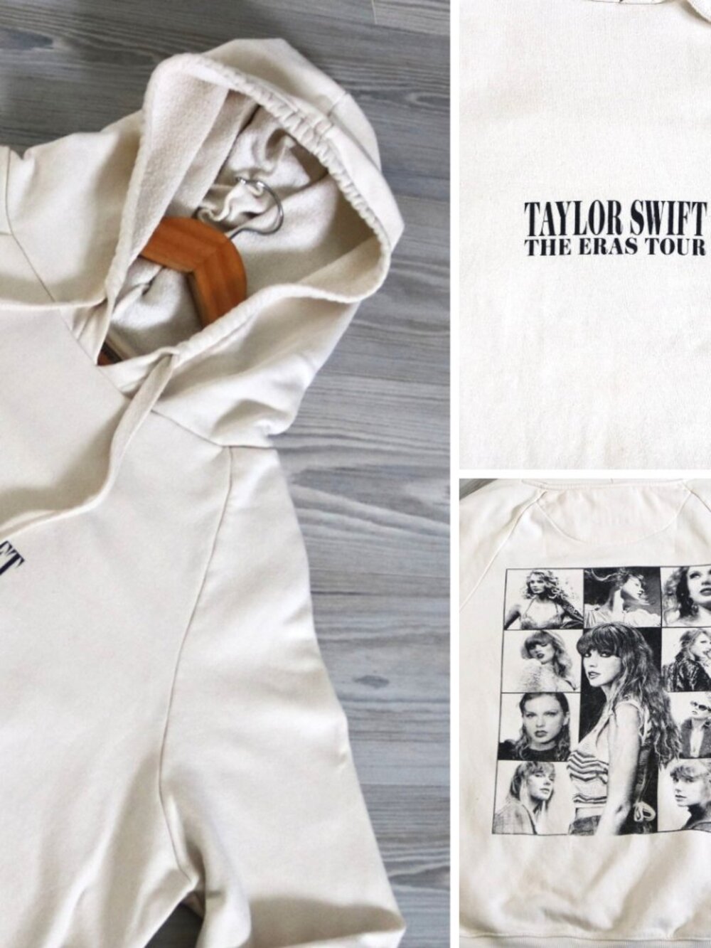 Taylor Swift Eras Tour Off-White Oversized Fleece Pullover Hoodie Women's Size S